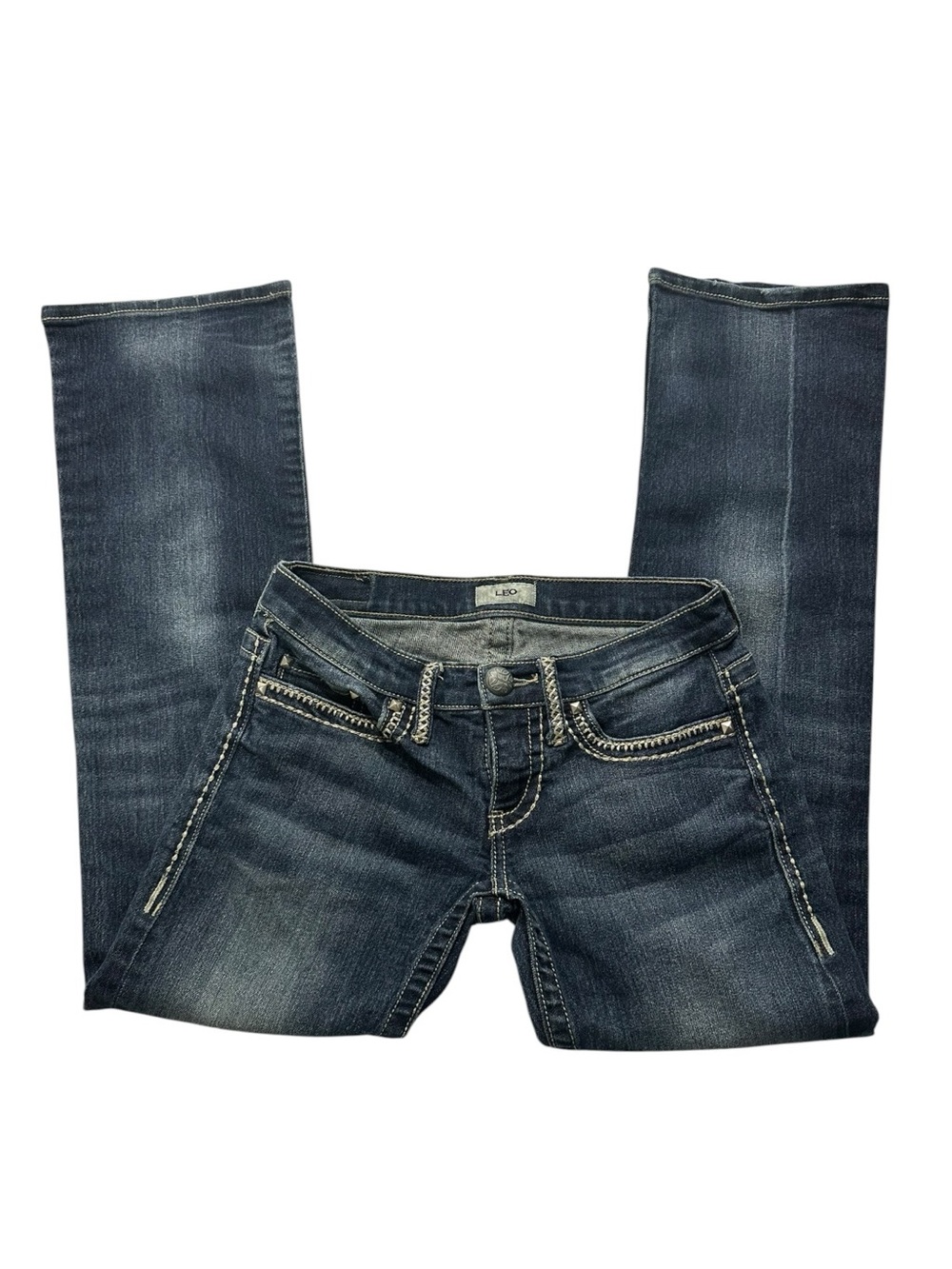 Daytrip Leo 27S Embroidered Studded Low-rise Bootcut Jeans Dark Wash Rhinestone